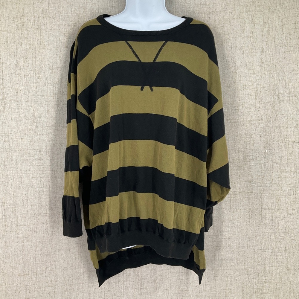 Free People Sweater Womens XS Moss Green Striped Knit Oversized Grunge Boho